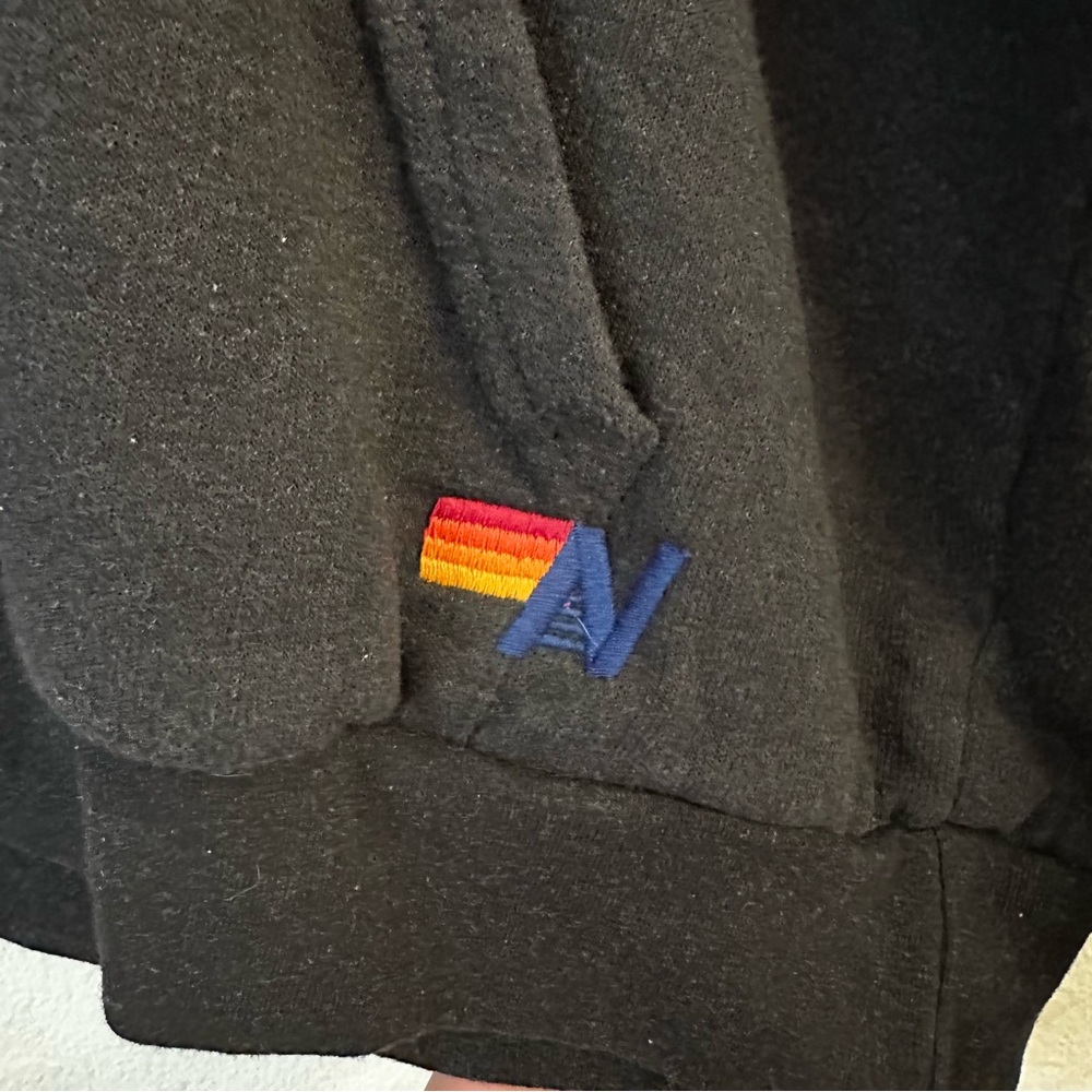 Aviator Nation Black Hooded Sweatshirt with Rainbow Logo - Picture 7 of 12